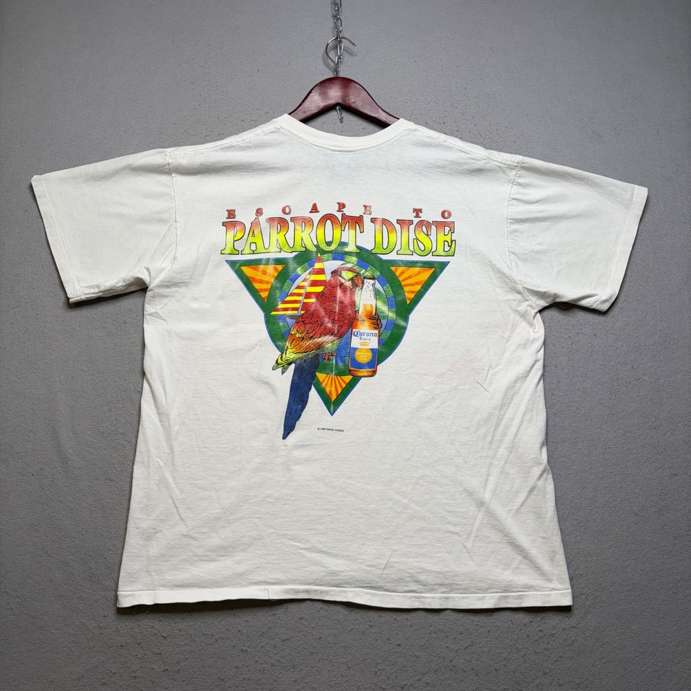 Corona Extra T-Shirt Mens XL White Escape to Parrot Dise 1995 Vintage Graphic